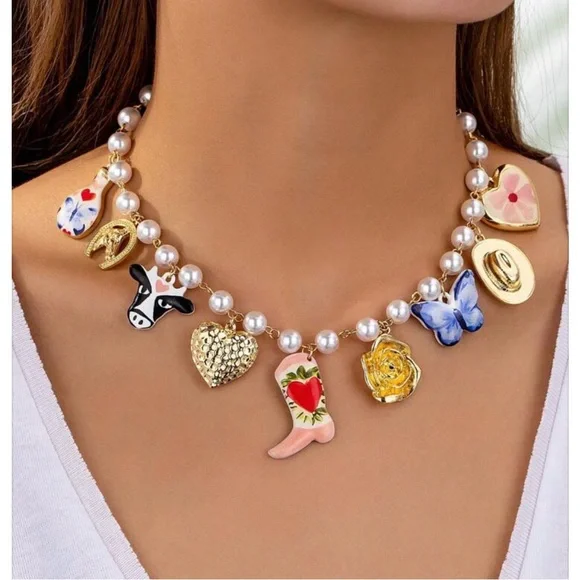 Anthropologie Gold and Multicolor Charm Necklace - Picture 1 of 1